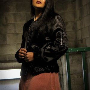 H&M black Satin Bomber Jacket
